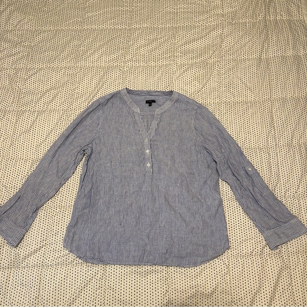 Blue and White Striped Linen Blouse